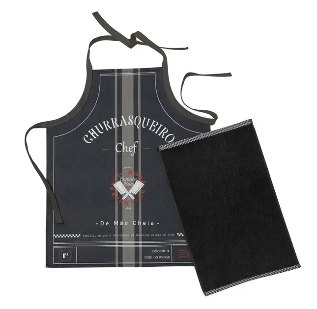 Kit Churrasqueiro Dohler com Avental de Cozinha e Pano de Prato Preto 2 peças