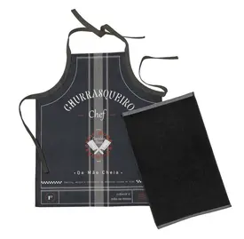 Kit Churrasqueiro Dohler com Avental de Cozinha e Pano de Prato Preto 2 peças